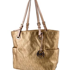 MK Coated canvas tote bag Gold (Used condition) pen stain inside